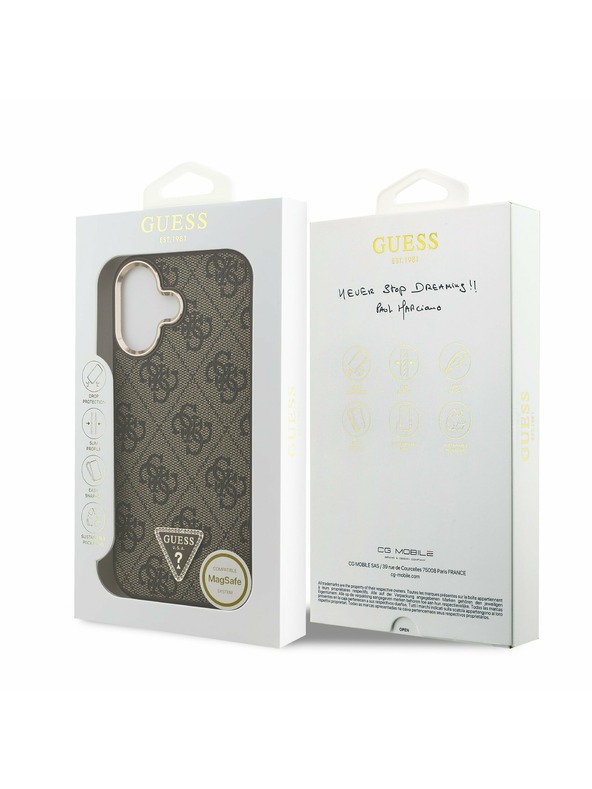 Guess Guess PU Leather 4G Strass Triangle Logo Gold Frame MagSafe Zadní Kryt pro iPhone 17 Brown