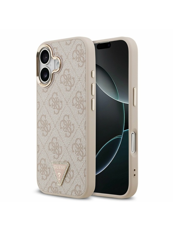 Guess Guess PU Leather 4G Strass Triangle Logo Gold Frame MagSafe Zadní Kryt pro iPhone 17 Pink