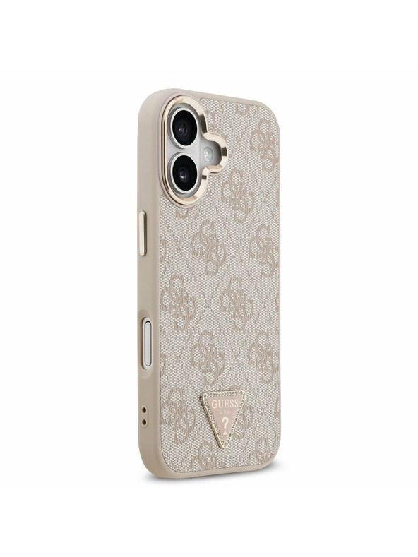 Guess Guess PU Leather 4G Strass Triangle Logo Gold Frame MagSafe Zadní Kryt pro iPhone 17 Pink