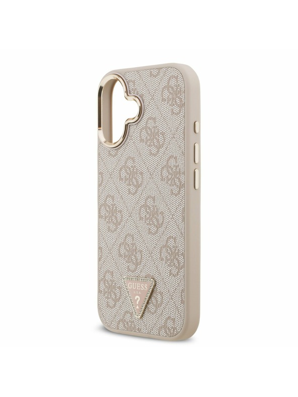Guess Guess PU Leather 4G Strass Triangle Logo Gold Frame MagSafe Zadní Kryt pro iPhone 17 Pink