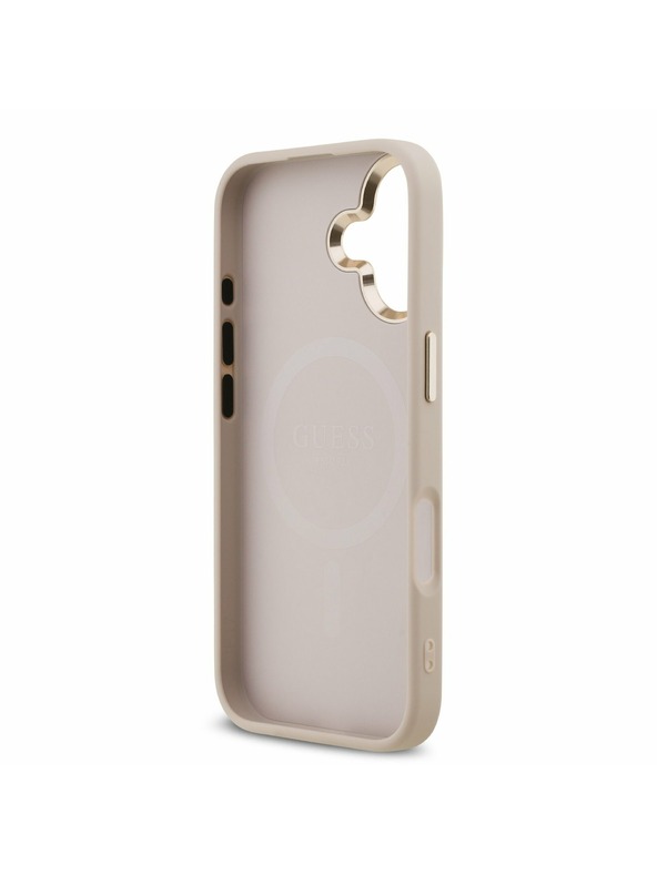 Guess Guess PU Leather 4G Strass Triangle Logo Gold Frame MagSafe Zadní Kryt pro iPhone 17 Pink