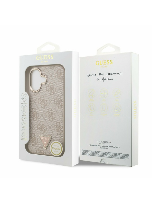 Guess Guess PU Leather 4G Strass Triangle Logo Gold Frame MagSafe Zadní Kryt pro iPhone 17 Pink