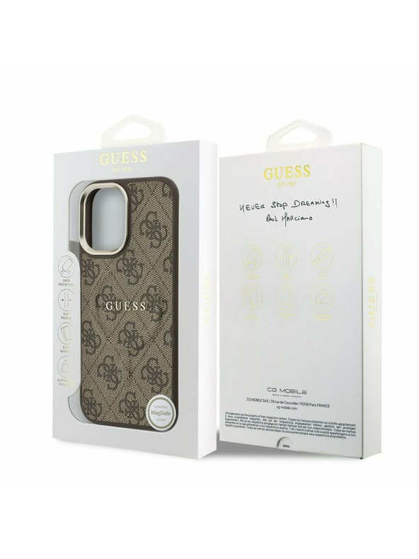 Guess Guess PU Leather 4G Gold Frame MagSafe Zadní Kryt pro iPhone 17 Brown
