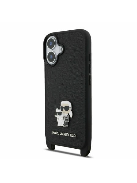 Karl Lagerfeld Karl Lagerfeld Saffiano Crossbody Popruh Metal Karl and Choupette Zadní Kryt pro iPhone 17 Black