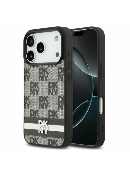 DKNY DKNY PU Leather Checkered Pattern and Stripe Zadní Kryt pro iPhone 17 Pro Black