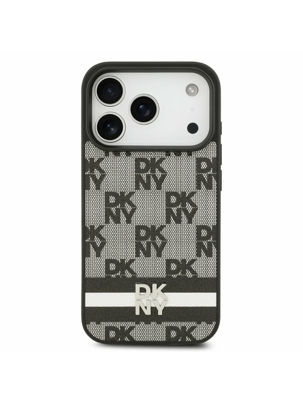 DKNY DKNY PU Leather Checkered Pattern and Stripe Zadní Kryt pro iPhone 17 Pro Black