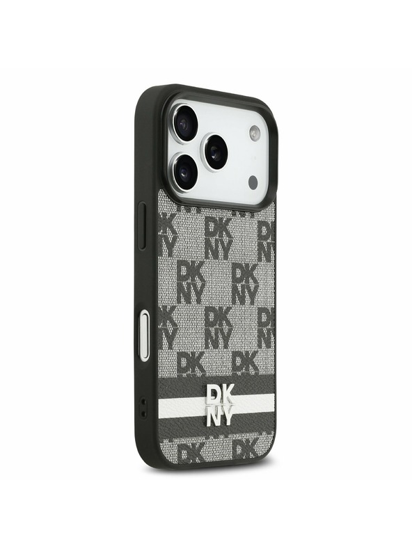 DKNY DKNY PU Leather Checkered Pattern and Stripe Zadní Kryt pro iPhone 17 Pro Black