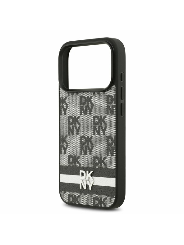 DKNY DKNY PU Leather Checkered Pattern and Stripe Zadní Kryt pro iPhone 17 Pro Black