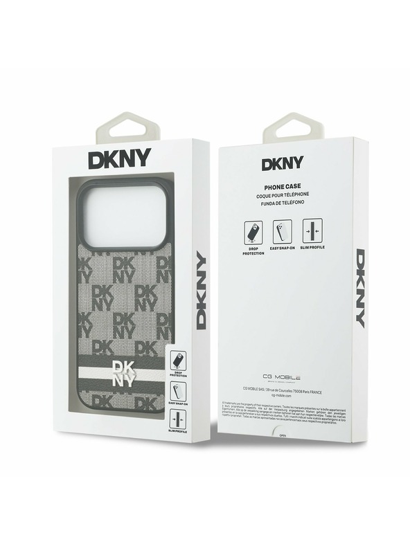 DKNY DKNY PU Leather Checkered Pattern and Stripe Zadní Kryt pro iPhone 17 Pro Black