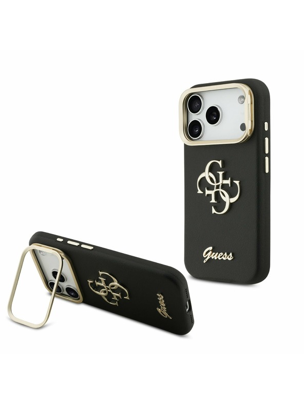 Guess Guess PU Grained 4G Logo Stand Camera Frame Zadní Kryt pro iPhone 17 Pro Black