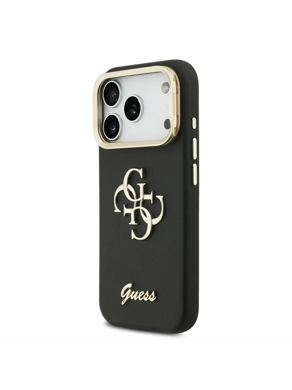 Guess Guess PU Grained 4G Logo Stand Camera Frame Zadní Kryt pro iPhone 17 Pro Black