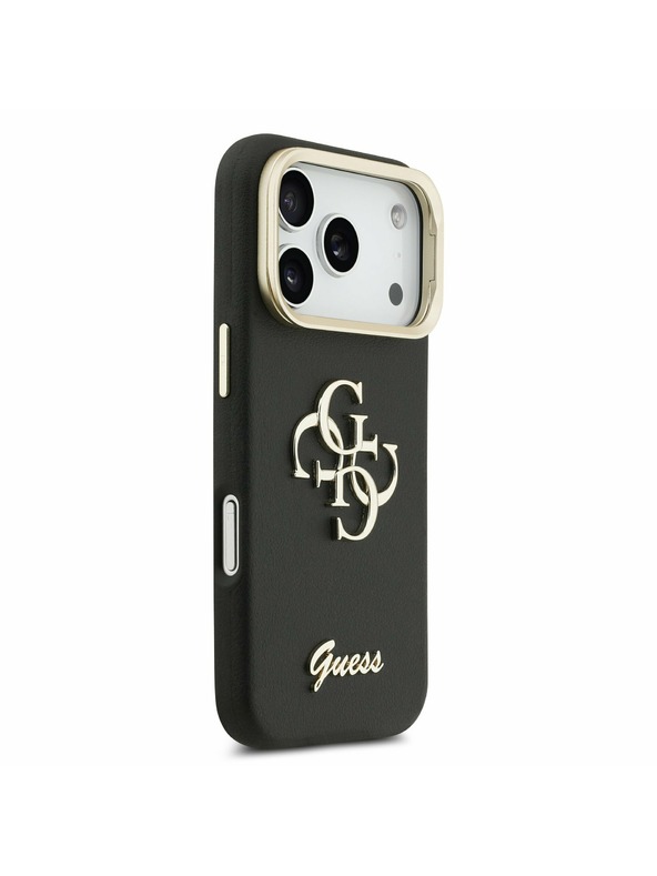 Guess Guess PU Grained 4G Logo Stand Camera Frame Zadní Kryt pro iPhone 17 Pro Black