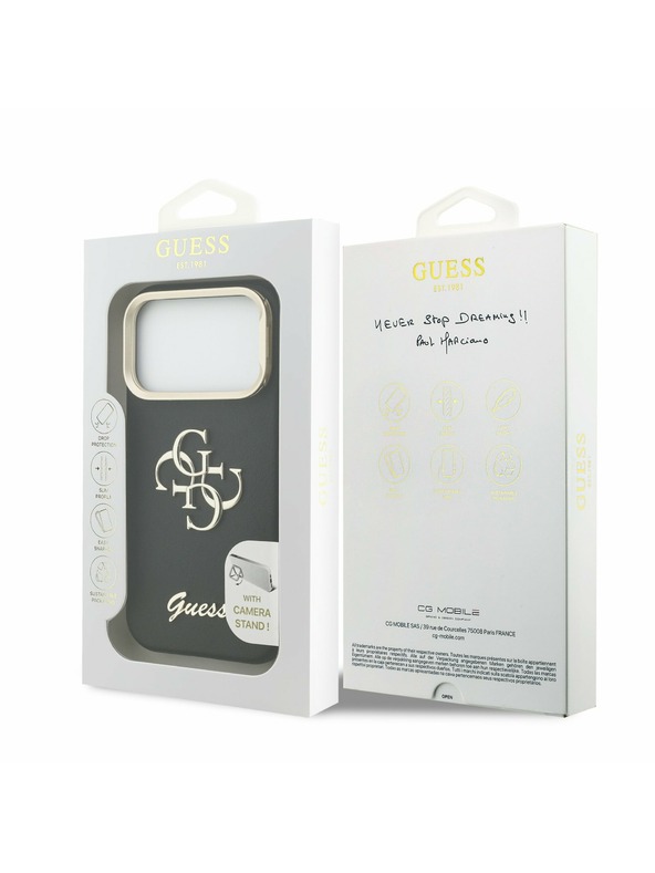 Guess Guess PU Grained 4G Logo Stand Camera Frame Zadní Kryt pro iPhone 17 Pro Black