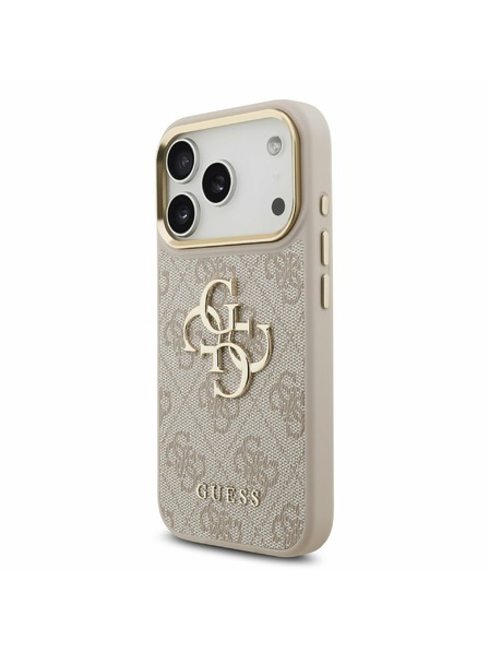 Guess Guess PU Leather 4G Metal Logo Gold Frame Zadní Kryt pro iPhone 17 Pro Pink