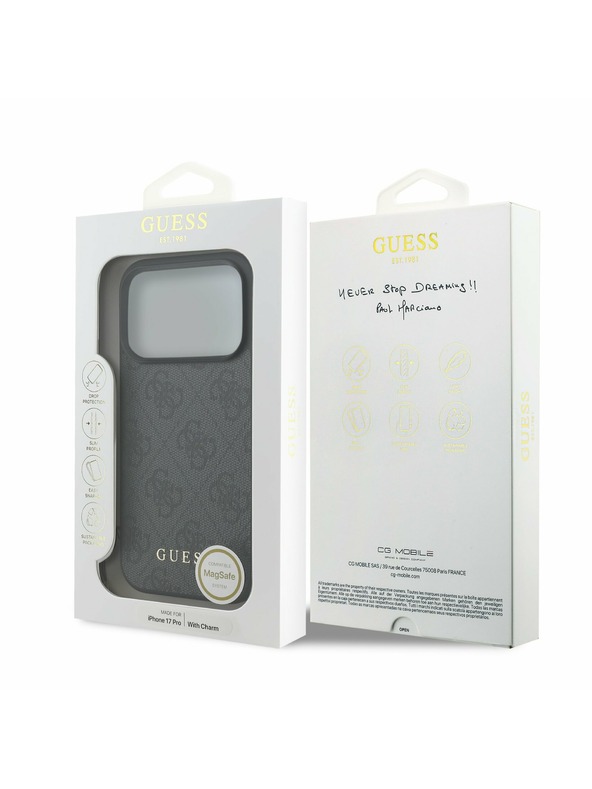 Guess Guess 4G Charm MagSafe Zadní Kryt pro iPhone 17 Pro Tone on Tone Grey