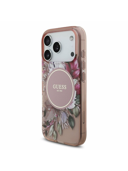 Guess Guess IML Flowers Strap MagSafe Zadní Kryt pro iPhone 17 Pro Pink