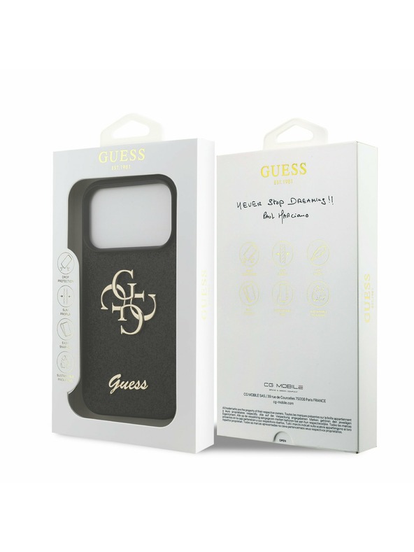Guess Guess PU Fixed Glitter 4G Metal Logo Zadní Kryt pro iPhone 17 Pro Black