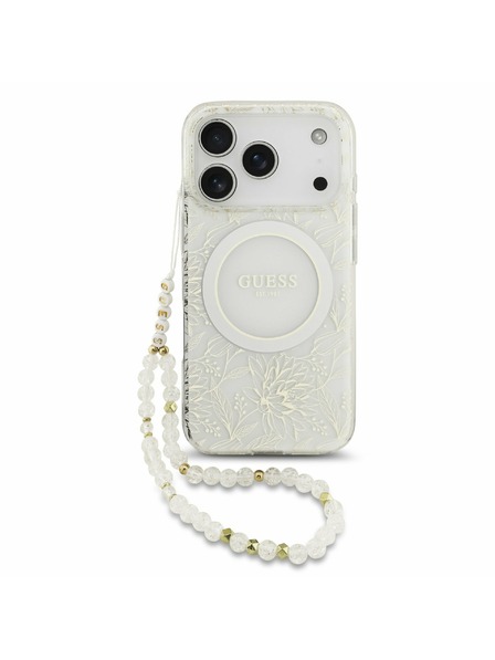 Guess Guess IML Flowers Allover Strap MagSafe Zadní Kryt pro iPhone 17 Pro White