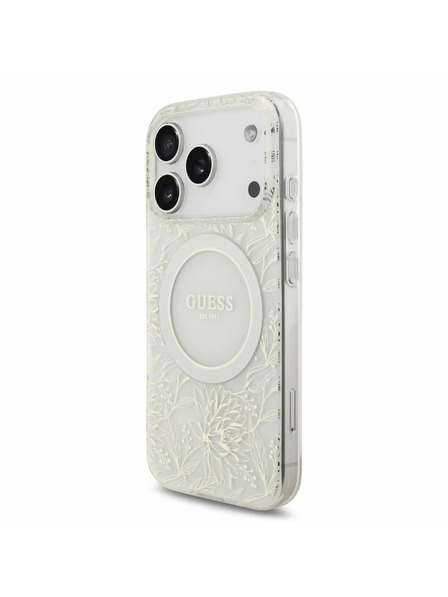 Guess Guess IML Flowers Allover Strap MagSafe Zadní Kryt pro iPhone 17 Pro White