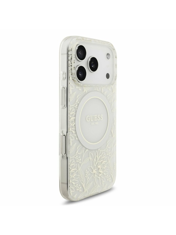 Guess Guess IML Flowers Allover Strap MagSafe Zadní Kryt pro iPhone 17 Pro White