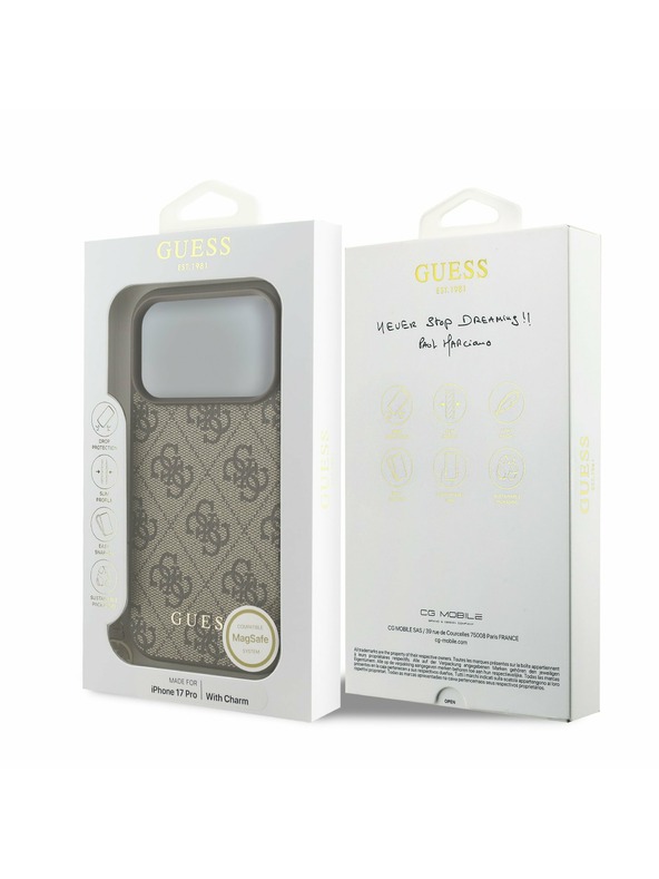 Guess Guess 4G Charm MagSafe Zadní Kryt pro iPhone 17 Pro Tone on Tone Brown