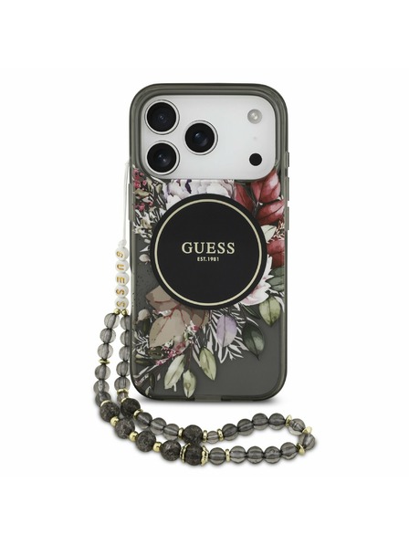 Guess Guess IML Flowers Strap MagSafe Zadní Kryt pro iPhone 17 Pro Black