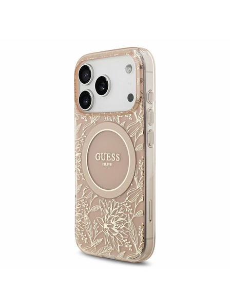 Guess Guess IML Flowers Allover Strap MagSafe Zadní Kryt pro iPhone 17 Pro Pink
