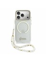 Guess Guess IML Glitter Script Strap MagSafe Zadní Kryt pro iPhone 17 Pro Transparent