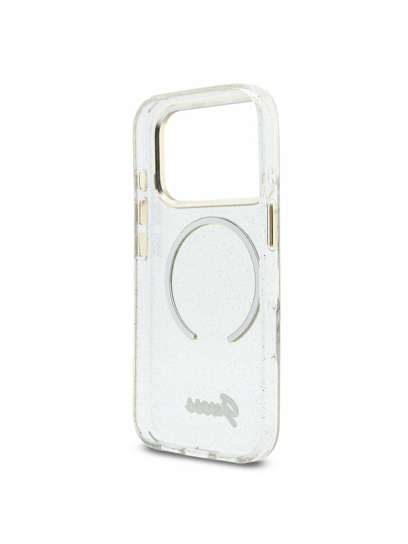 Guess Guess IML Glitter Script Strap MagSafe Zadní Kryt pro iPhone 17 Pro Transparent