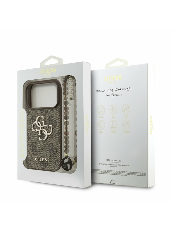 Guess Guess PU 4G Metal Logo Strap Zadní Kryt pro iPhone 17 Pro Brown