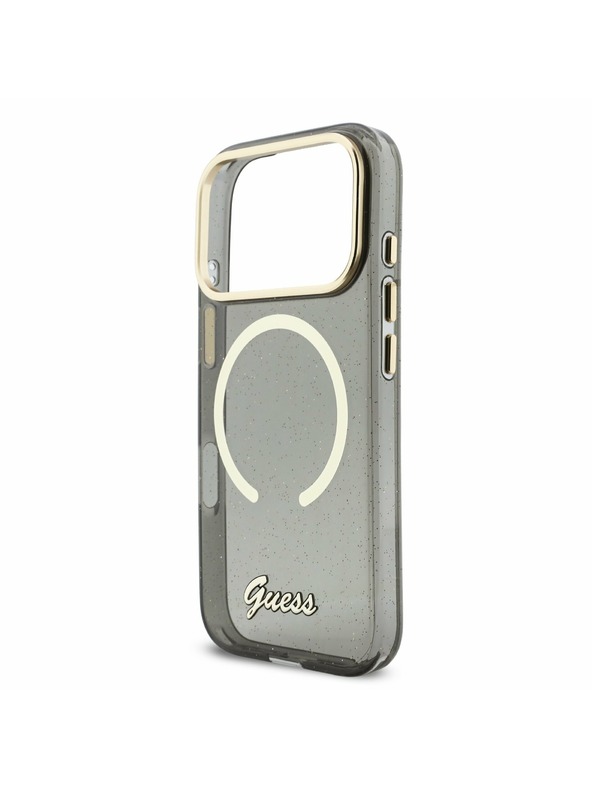 Guess Guess IML Glitter Script Strap MagSafe Zadní Kryt pro iPhone 17 Pro Black