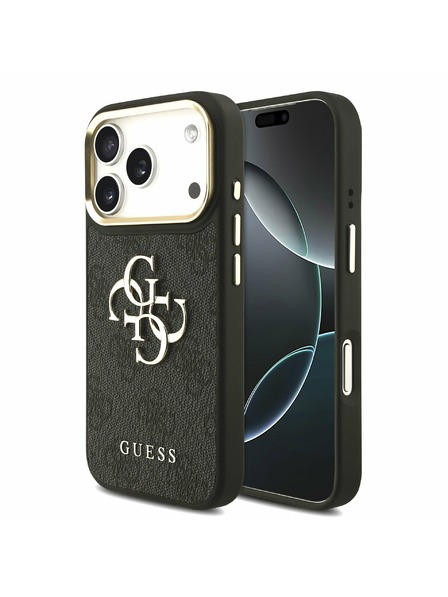 Guess Guess PU Leather 4G Metal Logo Gold Frame Zadní Kryt pro iPhone 17 Pro Black