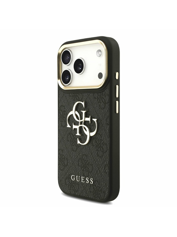 Guess Guess PU Leather 4G Metal Logo Gold Frame Zadní Kryt pro iPhone 17 Pro Black