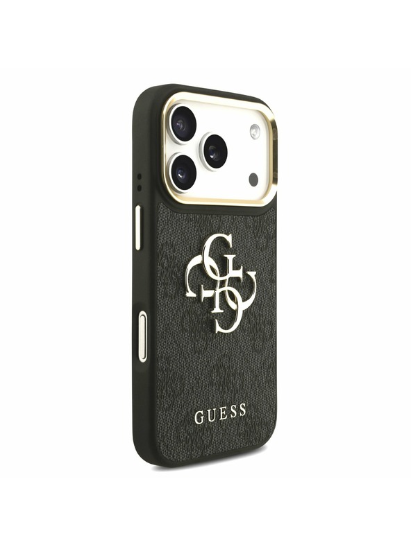 Guess Guess PU Leather 4G Metal Logo Gold Frame Zadní Kryt pro iPhone 17 Pro Black