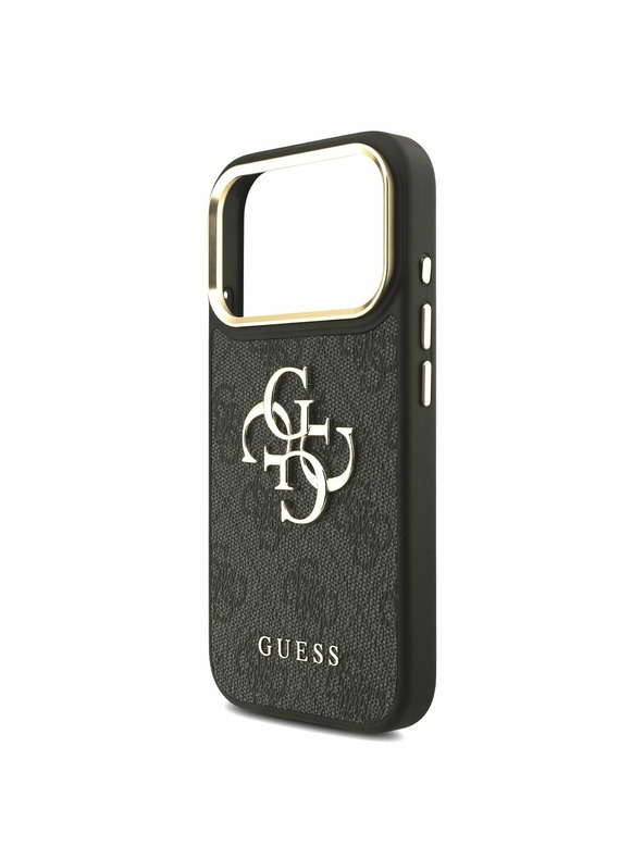 Guess Guess PU Leather 4G Metal Logo Gold Frame Zadní Kryt pro iPhone 17 Pro Black