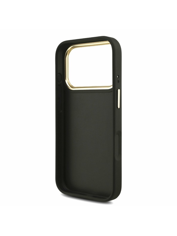 Guess Guess PU Leather 4G Metal Logo Gold Frame Zadní Kryt pro iPhone 17 Pro Black