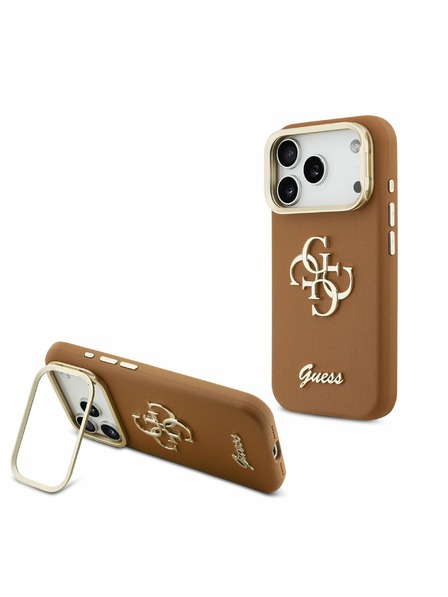 Guess Guess PU Grained 4G Logo Stand Camera Frame Zadní Kryt pro iPhone 17 Pro Brown