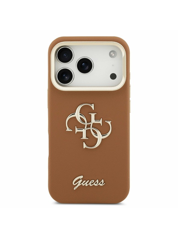 Guess Guess PU Grained 4G Logo Stand Camera Frame Zadní Kryt pro iPhone 17 Pro Brown