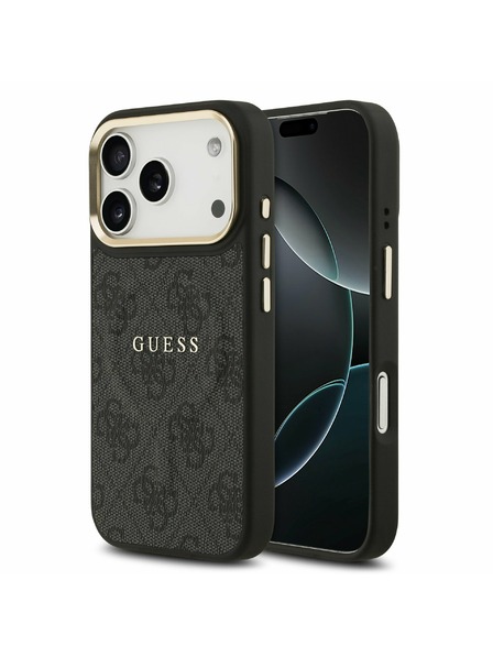 Guess Guess PU Leather 4G Gold Frame MagSafe Zadní Kryt pro iPhone 17 Pro Black
