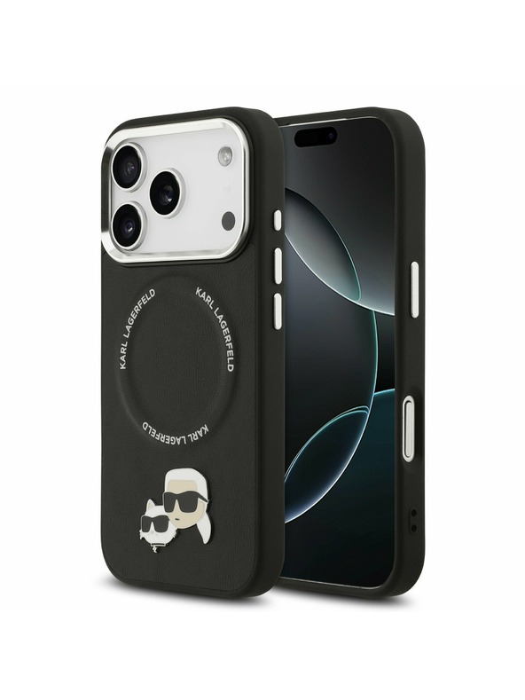Karl Lagerfeld Karl Lagerfeld PU Karl and Choupette Heads Pins MagSafe Zadní Kryt pro iPhone 17 Pro Black