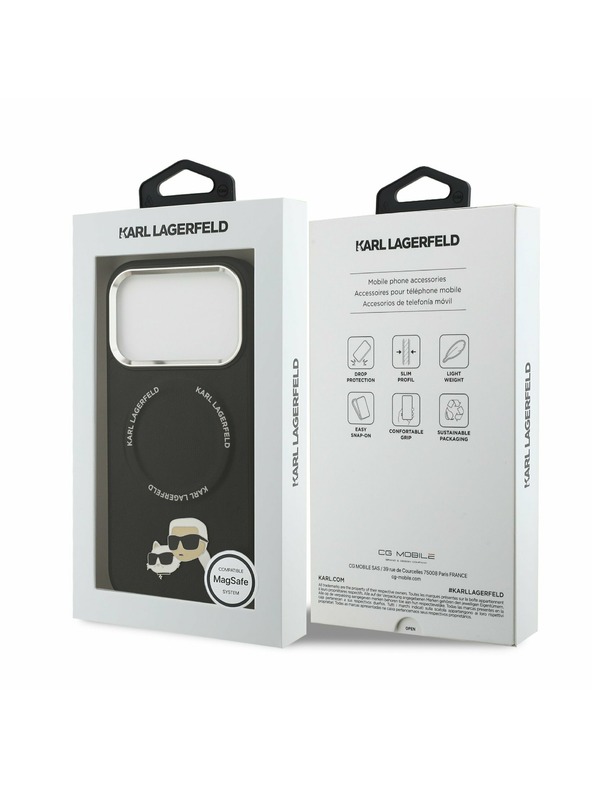 Karl Lagerfeld Karl Lagerfeld PU Karl and Choupette Heads Pins MagSafe Zadní Kryt pro iPhone 17 Pro Black