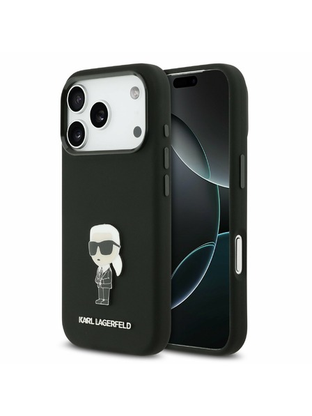 Karl Lagerfeld Karl Lagerfeld Liquid Silicone Metal Ikonik Zadní Kryt pro iPhone 17 Pro Black