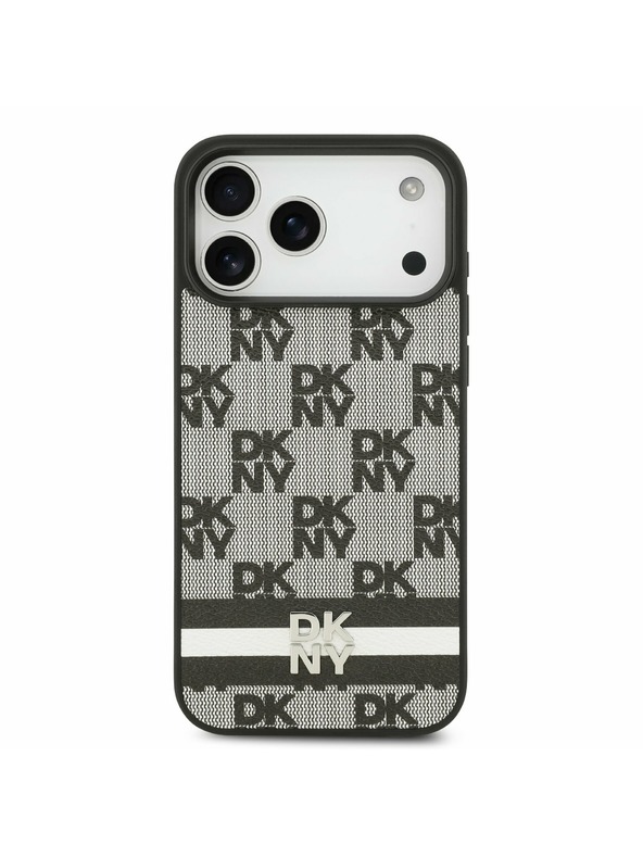 DKNY DKNY PU Leather Checkered Pattern and Stripe Zadní Kryt pro iPhone 17 Pro Max Black