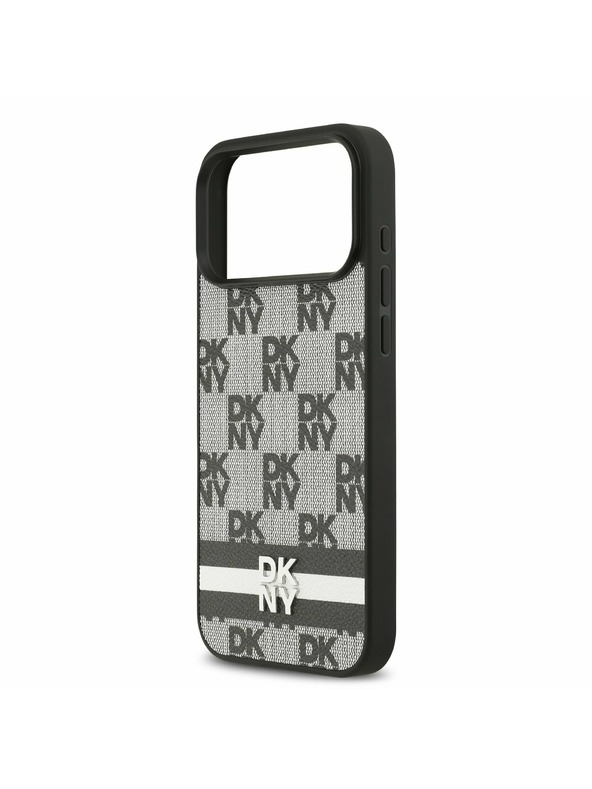 DKNY DKNY PU Leather Checkered Pattern and Stripe Zadní Kryt pro iPhone 17 Pro Max Black