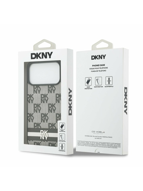 DKNY DKNY PU Leather Checkered Pattern and Stripe Zadní Kryt pro iPhone 17 Pro Max Black