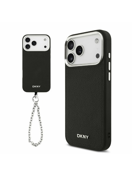 DKNY DKNY PU Leather Metal Logo Wrist Chain MagSafe Zadní Kryt pro iPhone 17 Pro Max Black