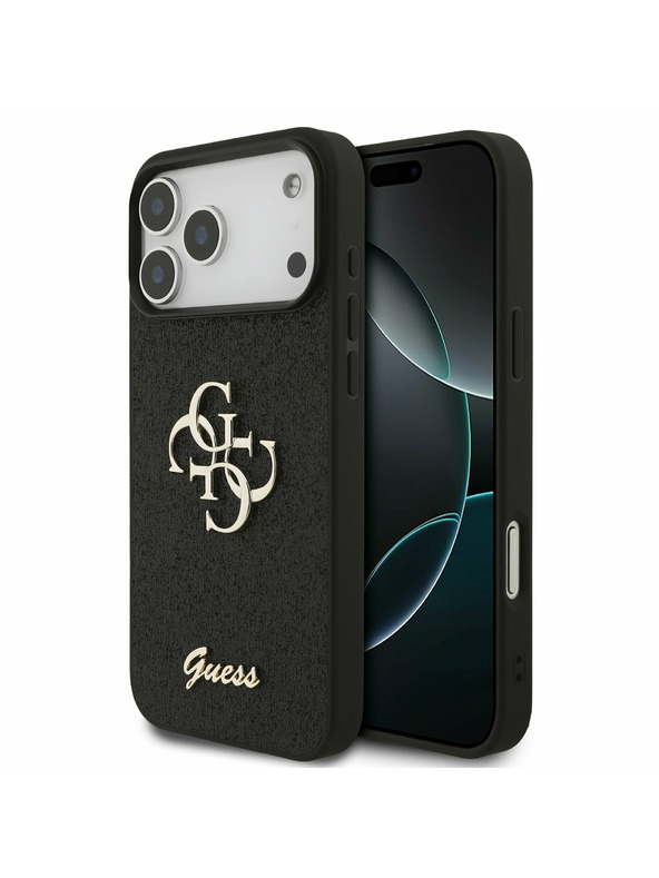 Guess Guess PU Fixed Glitter 4G Metal Logo Zadní Kryt pro iPhone 17 Pro Max Black