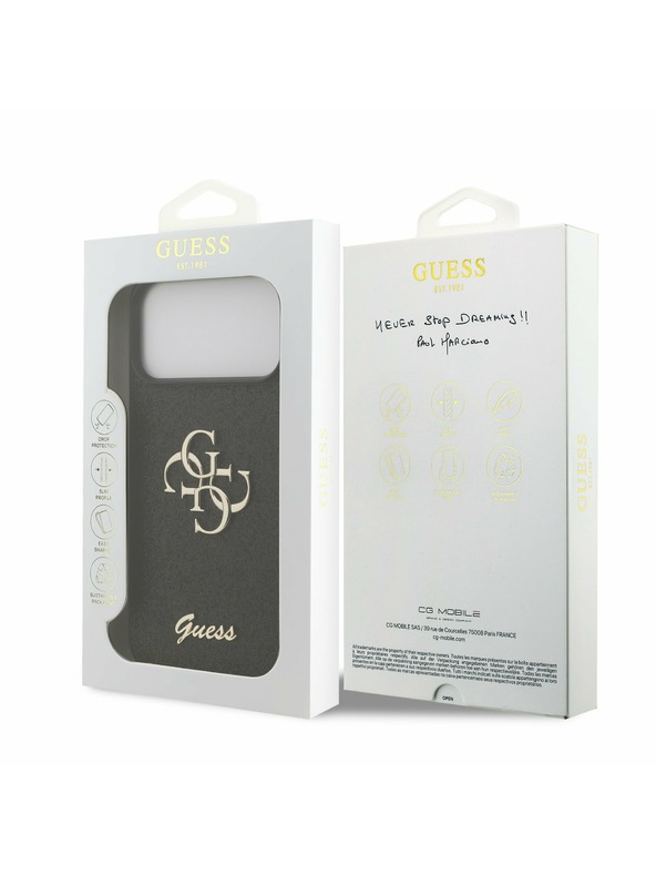 Guess Guess PU Fixed Glitter 4G Metal Logo Zadní Kryt pro iPhone 17 Pro Max Black