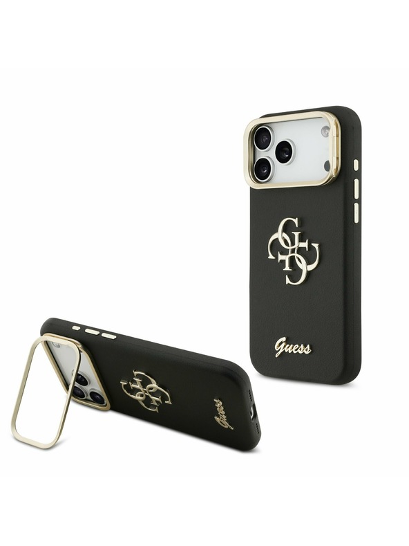 Guess Guess PU Grained 4G Logo Stand Camera Frame Zadní Kryt pro iPhone 17 Pro Max Black