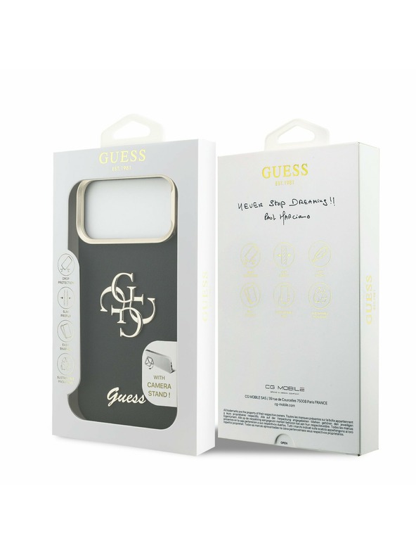 Guess Guess PU Grained 4G Logo Stand Camera Frame Zadní Kryt pro iPhone 17 Pro Max Black